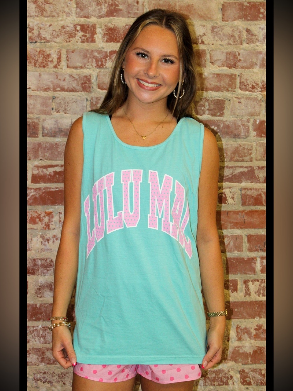 Lulu Mac Polka Dot Adult Chalky Mint Comfort Colors Tank Top
